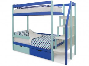 Двухъярусная кровать Svogen с ящиками и бортиком мятно-синий в Кусе - kusa.mebel74.com | фото 1