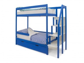 Двухъярусная кровать Svogen с ящиками и бортиком синий в Кусе - kusa.mebel74.com | фото