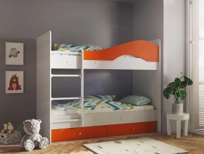 Кровать 2-х ярусная Мая с ящиками на латофлексах белый-оранж в Кусе - kusa.mebel74.com | фото 1