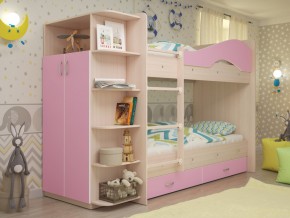 Кровать 2-х ярусная Мая с ящиками и шкафом на латофлексах розовый в Кусе - kusa.mebel74.com | фото 1