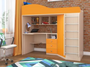 Кровать чердак Кадет 1 с металлической лестницей Дуб молочный-Оранжевый в Кусе - kusa.mebel74.com | фото