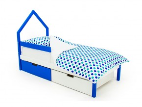 Кровать-домик мини Svogen с ящиками и бортиком сине-белый в Кусе - kusa.mebel74.com | фото
