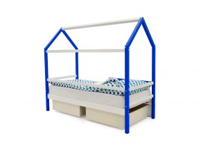 Кровать-домик Svogen с ящиками и бортиком сине-белый в Кусе - kusa.mebel74.com | фото 3