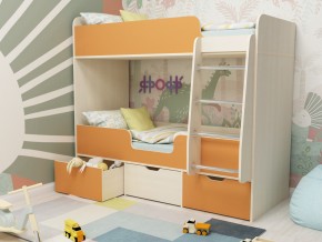 Кровать двухъярусная Малыш двойняшка дуб молочный-оранжевый в Кусе - kusa.mebel74.com | фото