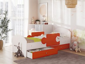 Кровать Мозаика с ящиком и бортиками на ламелях белый-оранж в Кусе - kusa.mebel74.com | фото