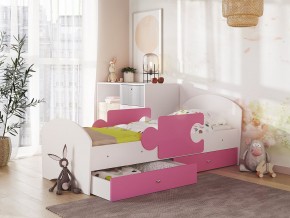 Кровать Мозаика с ящиком и бортиками на ламелях белый-розовый в Кусе - kusa.mebel74.com | фото