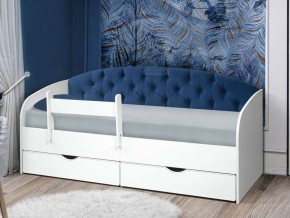 Кровать с мягкой спинкой Софа №9 синяя с бортиком 800х1600 в Кусе - kusa.mebel74.com | фото