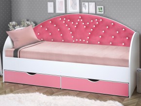 Кровать с продольной мягкой спинкой Корона №1 800х1900 мм розовая в Кусе - kusa.mebel74.com | фото