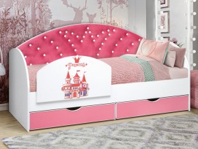 Кровать с продольной мягкой спинкой Корона №1 800х1900 мм розовая в Кусе - kusa.mebel74.com | фото 2
