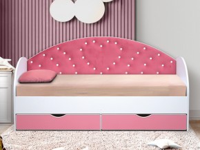 Кровать с продольной мягкой спинкой Сердце №1 800х1600 мм розовая в Кусе - kusa.mebel74.com | фото