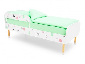 Кровать Stumpa Классика с бортиком рисунок Домики розовый, бирюзовый в Кусе - kusa.mebel74.com | фото 1